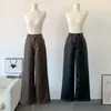 Pantaloni da donna Autunno Inverno Gamba larga per donna Design a filo aperto Solida pelle sciolta