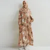 Ethnische Kleidung Frühling Sommer Muslimische Kleider Mode Volle Hülse Gedruckt Blumen Lässig Lange Lose Chiffon Kleid Frauen Maxi Vestidoes