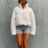 Damesjassen Mode Fleecejack Dames Lam Lange mouw Fuzzy Cropped Ritsvak Coltrui Pluizige winterjas Outfits Wit