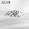 Wedding Rings AEAW 2ctw 65mm Round Cut Engagement Diamond Ring Double Halo Platinum Plated Silver 231120
