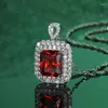 Pendanthalsband klänningar Tillbehör Rektangel 10 12mm Big Ruby Gemstone Halsband med metallkedja