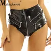 Kvinnors shorts glänsande pvc patent läder sexiga kvinnor nattklubb fest erotiska triangulära byxor multi-zipper öppen gren ultra korta byxor