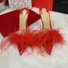 Fashion Summer Doris Sandals Fanny Women Slippers Mules High Heels Slides Female Gladiator Party Banquet Shoes with Feathers Fur