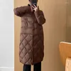 Women's Trench Coats Women Autumn And Winter Fashionable Commuter Versatile Rhombus Hooded Long 90 White Duck Down Jacket