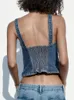 Kamaruk tankları Seksi Kadınlar Denim Corse Camisole Üstler Sıradan Ardsız Kolsuz Elastik Arka Yaz Tek Kelime Sling Üstleri 230421