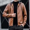 Kurtki męskie skórzana kurtka Kropiła jeden płaszcz z kapturem Slim Fit Korean Motorcycle Casual