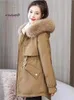 Manteau à capuche en fourrure pour femme, parka, veste d'hiver épaisse, col en peluche, surdimensionné, mi-long, à la mode, en coton, 231121