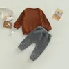 Clothing Sets Toddler Boys 2pcs Activewear Outfits Solid Color Long Sleeve Sweatshirt T-shirt And Elastic Casual Pants Suit