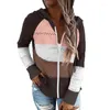 Damesbreien 2023 vrouwen plus size ritssluiting voorkant kleurblok hol uit casual gebreide hoody trui lange mouw trekstring losse lady hoodies