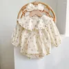 Girl Dresses Girls Floral Dress Toddler Korean Princess Born Romper Sister Outfit Spring Autumn Long Sleeve Infant Beige