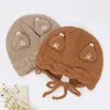 Saç aksesuarları bebek şapka sevimli ayı yürümeye başlayan beanie sonbahar için sıcak arka çatal ayarlanabilir tüm boylar başlık