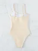 Kvinnors badkläder 2023 Sexig Beige Strapped Women Solid High Cut Push Up One Piece Swimsuit Monokini Backless Brasilian Bathing Suit