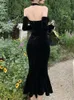 Casual Dresses Vintage Sexy Velvet Black Dress For Women Elegant Bodycon Slim Evening Party Female Halter Solid Vestidos