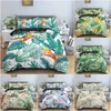 Sängkläder sätter gröna växtblad täcke täcke set blommor tropiskt mönster täcke / tröstare med örngott hemtextil