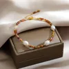 Braccialetti con ciondoli Stile bohemien Perline di riso colorate Bracciale con perle naturali per le donne Moda semplici braccialetti in acciaio inossidabile Gioielli per feste