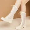 Sandals High Top Fashion Sneakers Women Genuine Leather Heel Roman Gladiator Female Summer Lace Up Mid Calf Riding Boots