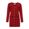 Casual Dresses Women's Wool Two-Piece Suit Red Dress Plaid Top One-Piece kjol Korean Stil Elegant Retro Vestidos