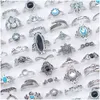 Cluster Rings Bk 100Pcs Lots Bohemia Crystal Vintage Mix Size Antique Sier Ethnic Women Fashion Charm Jewelry Gifts Finger A Dhgarden Dh7Ks