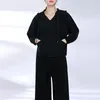 Frauen Zwei Stück Hosen Miyake Plissee Mit Kapuze Tops Frauen 2023 Herbst Winter Koreanische Mode Lose Zeigen Gerade Casual Set