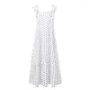 Vestidos casuais verão leopardo sundress mulheres boêmio polka impresso maxi vestido feminino sem mangas robe longo babados vestidos vintage