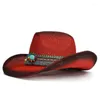 Berets Retro türkiser Perlen Quasten Leder Bandgürtel ausgehöhlt Frauen Männer Strohkrempeln Cowboy Cowgirl Western Sonne Hut