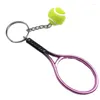 Keychains 12st mini Tennis Racket Keychain med Ball Keyrings Sport Key Ring Athletes Souvenir