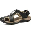 Sandalias de verano de cuero genuino para Hombre, zapatillas masculinas de playa a la moda para exteriores, Sandalias para Hombre de talla grande 46