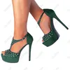 Olomm nova plataforma artesanal Sandals t-sheta t-stap Sexy STILETTO SALETTO PEEP PEEP TOE LIME