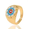 Cluster Rings Y2K Pretty Color Painting Enamel Flower Chunky High Quality 18K Gold Plated Finger Ring For Women Teens Fine Jewelry Gifts