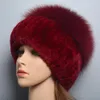 Trapper Hats Ryssland Lady Winter Real Fur Hat Warme Sticked äkta Rex Rabbit Fur Hat Top Natural Fox Fur Bomber Caps Rex Rabbit Fur Cap 231120