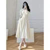 Vestidos casuais mulheres branco v-pescoço hepburn vestido francês primavera outono estilo fino vintage temperamento fã longo