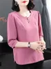 Kobiety bluzki kobiety wiosenne letnie koszulki Lady Casual Three Quartz Rękaw O-Drock plus size blusas Tops DF4035