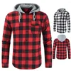 Men's Casual Shirts Plaid Print Men Shirt Long Sleeve Stylish Hooded Cardigan Fall/winter Color Matching Soft