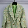 Abrigos largos verdes Vintage para mujer, abrigo de lana con botones y letras grandes con cuello de solapa de diseñador, abrigos de talla grande 1121101