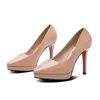 Dress Shoes 2023 Sexy Ladies Thin Heeled Pumps Platform Patent Leather Concise Super High Heels Woman Wedding Party 12CM 10CM