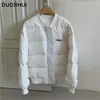 Women's Trench Coats DUOJIHUI White Chic Neck Loose Simple Casual Women Parkas Winter Sweet Solid Color Fashion Zipper Long Sleeves S-L