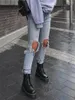 Jeans feminino encantador mulher de cintura alta calça lápis moda harajuku streetwear buracos sexy