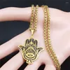 Collane con ciondolo Collana lunga in acciaio inossidabile a mano di Hamsa per le donne Colore oro Islam Pendenti con occhi di loto Gioielli Collares Largos N743S06