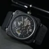 الرجال يشاهد الفولاذ المقاوم للصدأ مربع كبير حزام المطاط BR Watch Mechanical Movement Chronograph Wristwatch مقاومة للماء Montre de Luxe