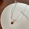 Chains Fashion Unique Double Layer Red Love Heart Neckaces Women Exquisite Light Luxury Zircon Necklace Jewelry Party Gifts
