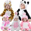 Rompers 0-4y Panda Rabbit Romper för babyflickkläder Född huva småbarn Vinter Jumpsuit 1 2 3 4 år Kigurumi Kids Pajama 231120