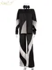 Women's Two Piece Pants Clacive Elegant Sets Fashion Loose Spliced High Waist Set Casual Long Sleeve Shirts 2 Women Outfit 2023
