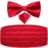 Cinturones Hi-Tie Seda roja para hombre Cummerbunds Vintage Formal Jacquard Floral Bowtie Hanky Gemelos Cinturón Corsé para regalo de banquete de fiesta masculino