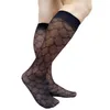 Chaussettes pour hommes genou haute noir hommes robe formelle costume Sexy Lingerie bas voir à travers Floral Plaid affaires Long Tube