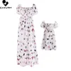 Moderdotter Summer Dresses Puff Sleeve Mom Mommy and Me Party Dress Family Matching Outfits 230421