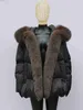 Женская меховая куртка из искусственного меха, новая модная верхняя одежда, куртка-пуховик 2023, женское пальто, куртка на белом утином пуху с большим воротником из натурального серебряного меха с капюшономL231121