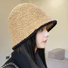 Basker 2023 Autumn Winter Kpop Bucket Hat For Women Artificial Lamb Down Fabric Warm Caps Vintage Foldbar