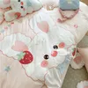 Bedding Sets Pink Cute Strawberry Applique Girl Set 40S Washed Cotton Soft Cozy Single Duvet Cover Bed Sheet Pillowcases