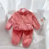 Clothing Sets 2023 Autumn Winter Children Clothes Set Boys Girls Coral Velvet Plush Thickened And Warm Fur Two Piece Pajamas