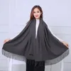 Halsdukar kvinnor mörkgrå pashmina halsduk mjukt fast vanlig sjal wrap mode varm nacke med fransar för män och män